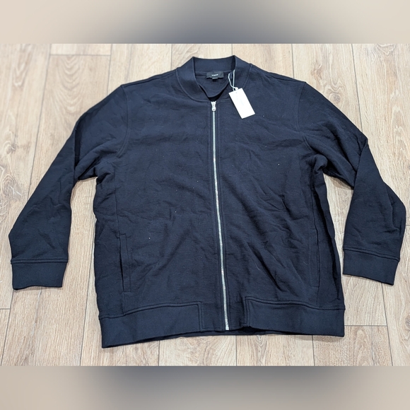 $345 Mens VINCE Baseball Collar Cotton Blend Bomber Jacket Coastal Blue 2XL